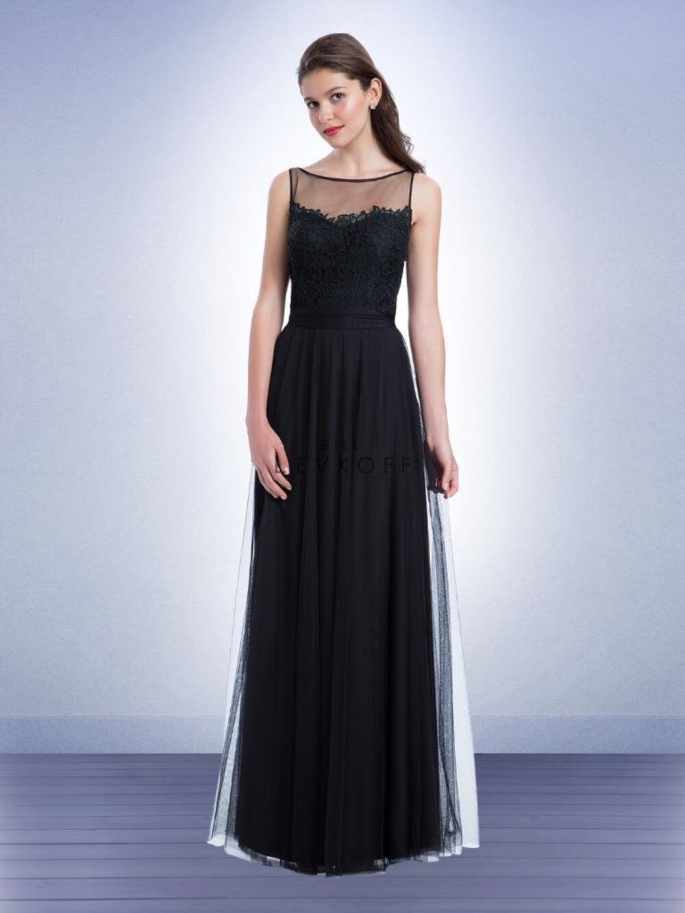 Bill Levkoff 1177 Bridesmaid Dress Black Sleeveless Sheer Chiffon Long 10 NWT